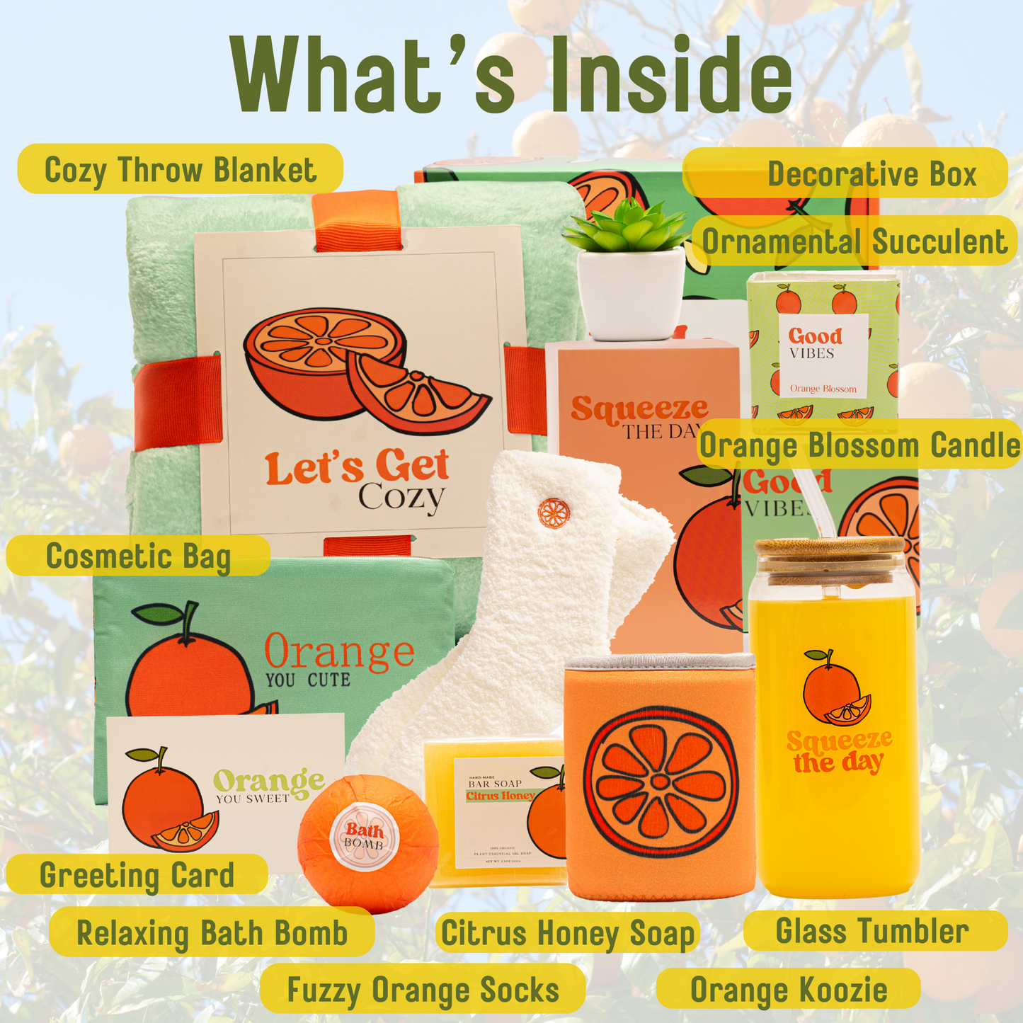 Citrus-Themed Self-Care 10Pc Gift Box – Refreshing and Cozy Gifts for Women