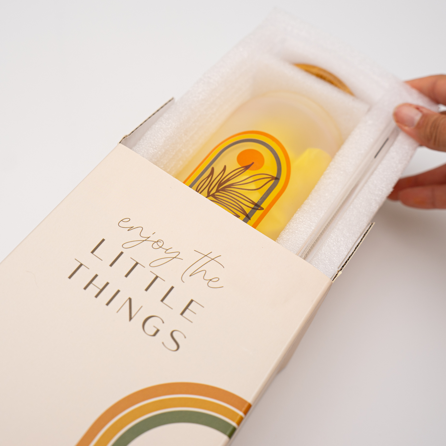 Enjoy the Little Things Boho Glass Tumbler Gift Set – 16oz Cup with Lid, Straw, and Accessories