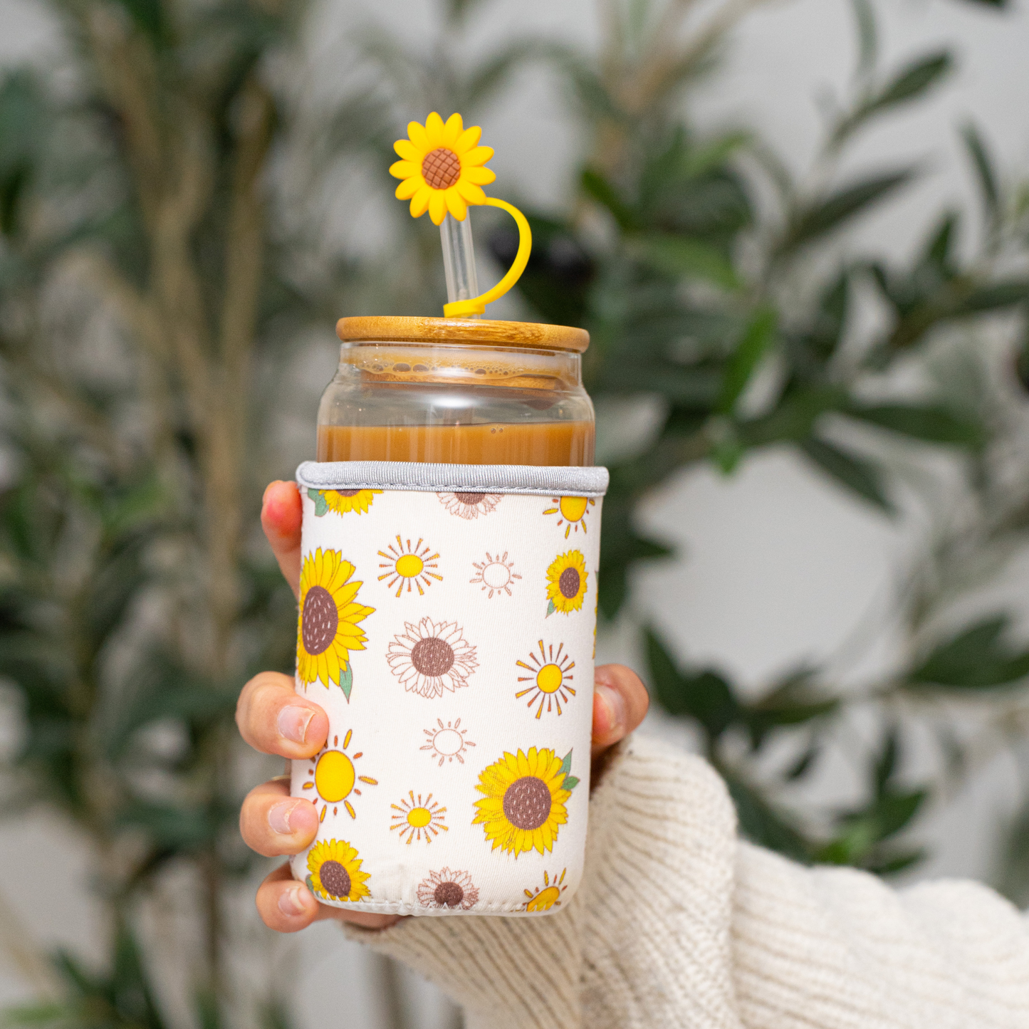 Sunflower Glass Tumbler Gift Set – Stylish 16oz Cup with Lid, Straw, and Accessories