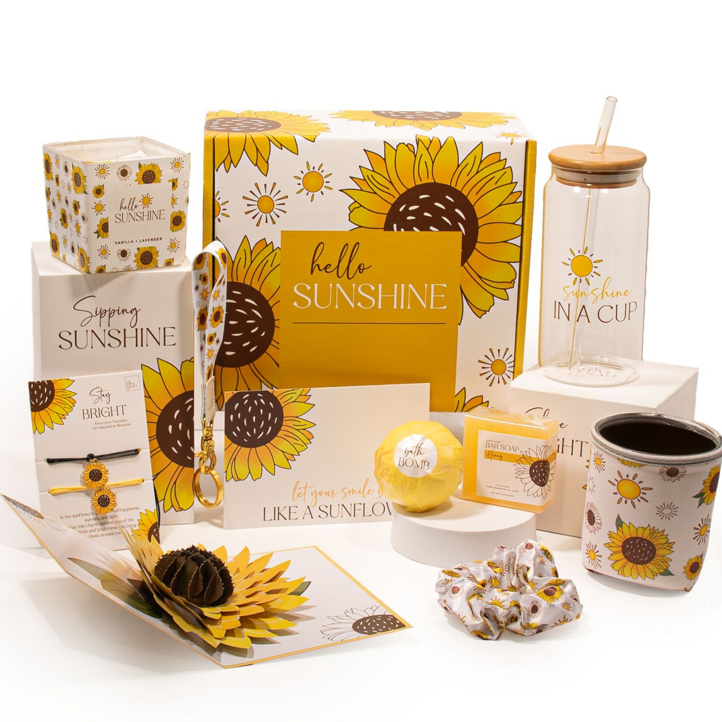 Sunflower-Themed Self-Care 10Pc Gift Box – Thoughtful and Relaxing Gifts for Women