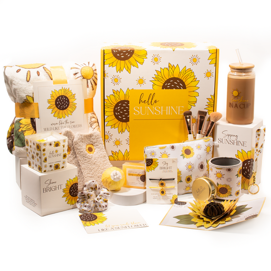 The Love Crate Co Sunflower Gifts for Women, 15pc Custom Gift Box for Women. Get Well Soon Gift Baskets for Women, You Are My Sunshine Gifts, Care Package For Women Thinking of You, Wellness Gifts.